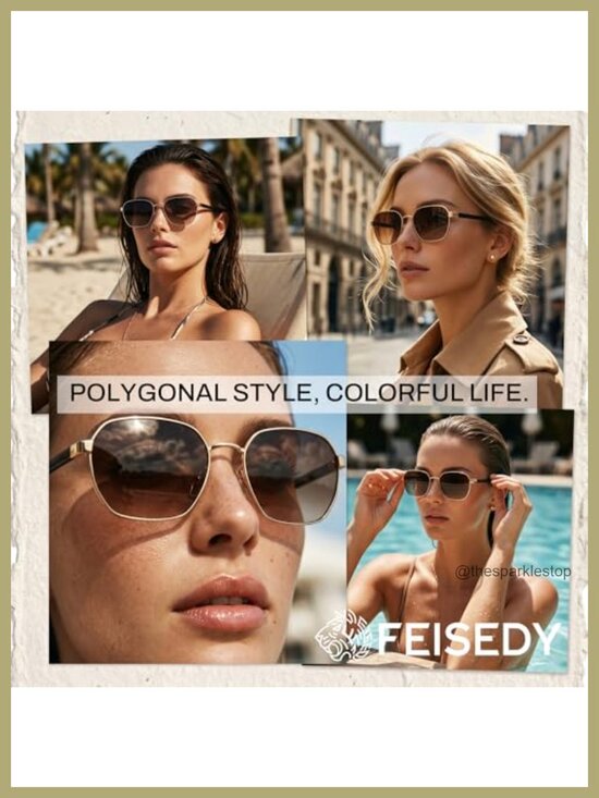 UV400 Protection Polygon Square Metal Frame Retro Sunglasses main image 5